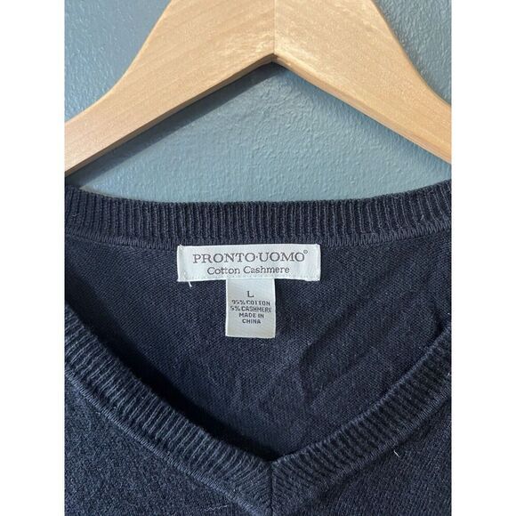 Pronto Uomo Mens Black Pullover V-neck Cashmere Sweater Size Large - Picture 3 of 3